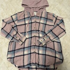 American Eagle Plaid Hooded Button-Up Shirt